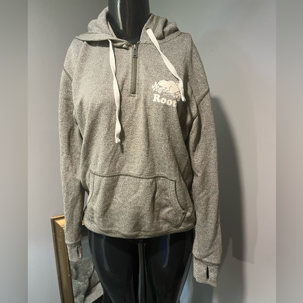 Roots Olive Green Quarter Zip Long Sleeve Hoodie